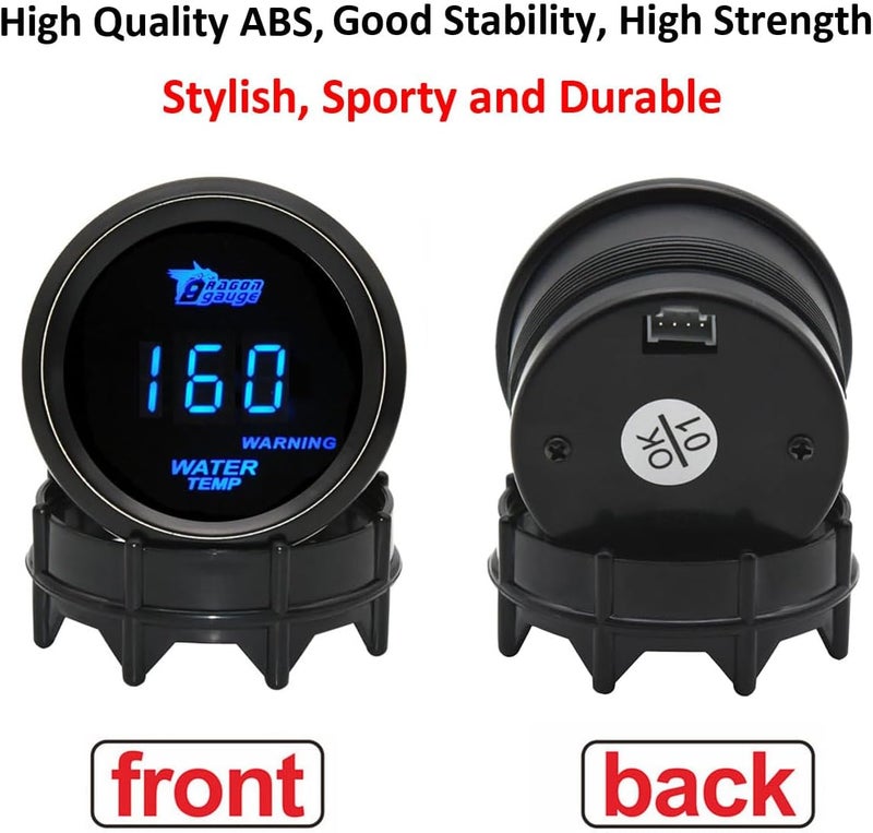 LKRXW Car Water Temperature Gauge 12V Auto Water Temp Gauge Fahrenheit 2" 52mm Meter Digital Blue Light Instruments 104 to 302 F with Sensor - Image 2